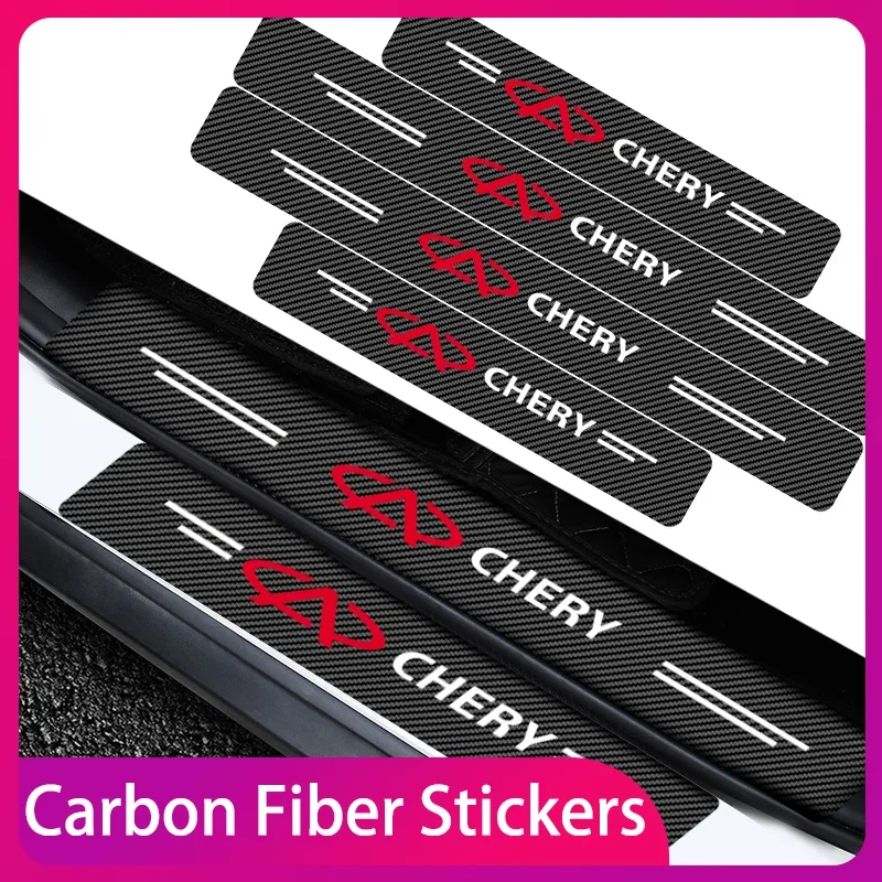 

4pcs Carbon Fiber Car Door Sill Sticker Auto Door Threshold Scratch Waterproof For CHERY BLOSSOM FLOWER TIGGO 8 Tengo Fulwin