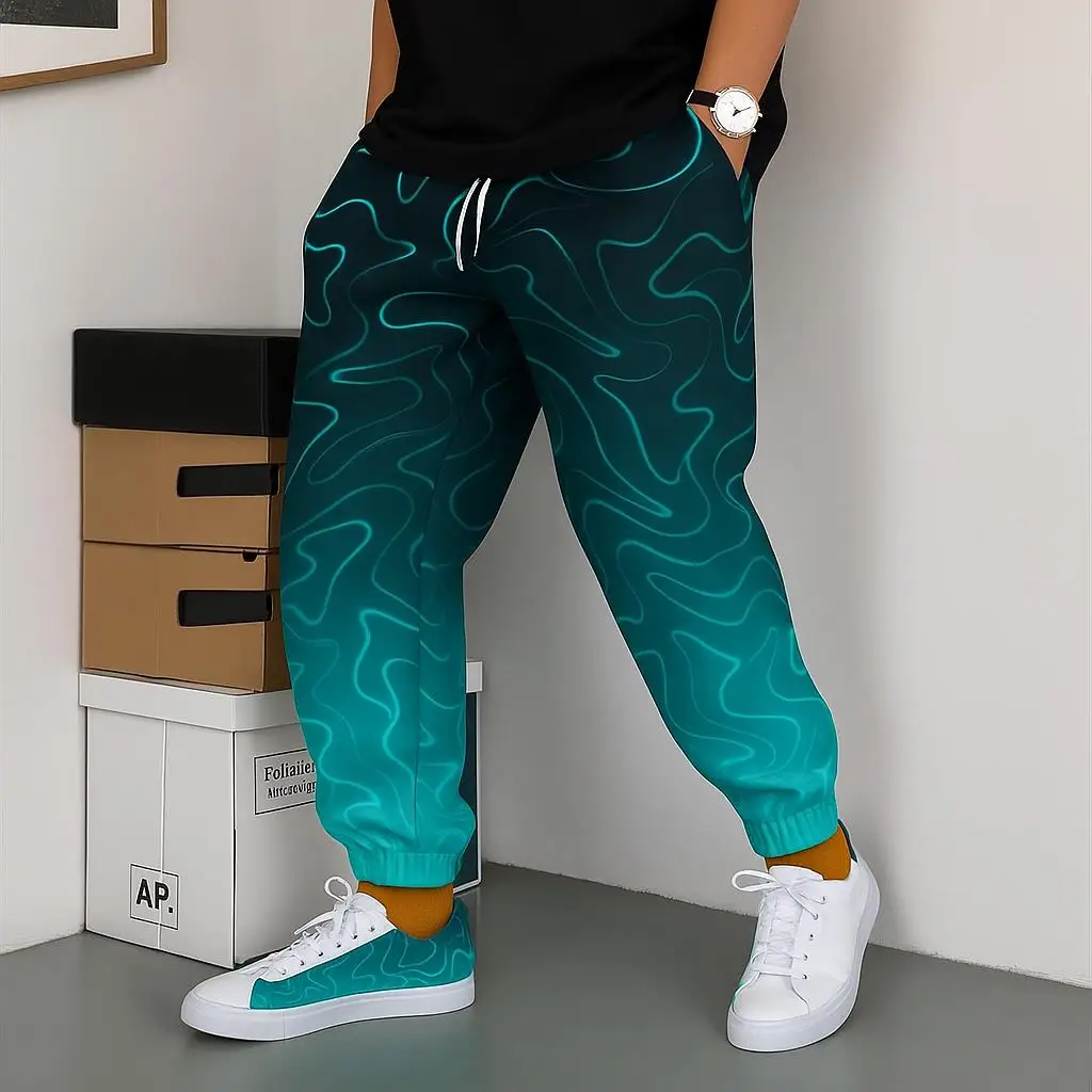 

Fashion Fluorescent Stripe Design Street Pants Men's Side Pockets Elastic Drawstring Sweatpants Joggers Pants Casual Trousers