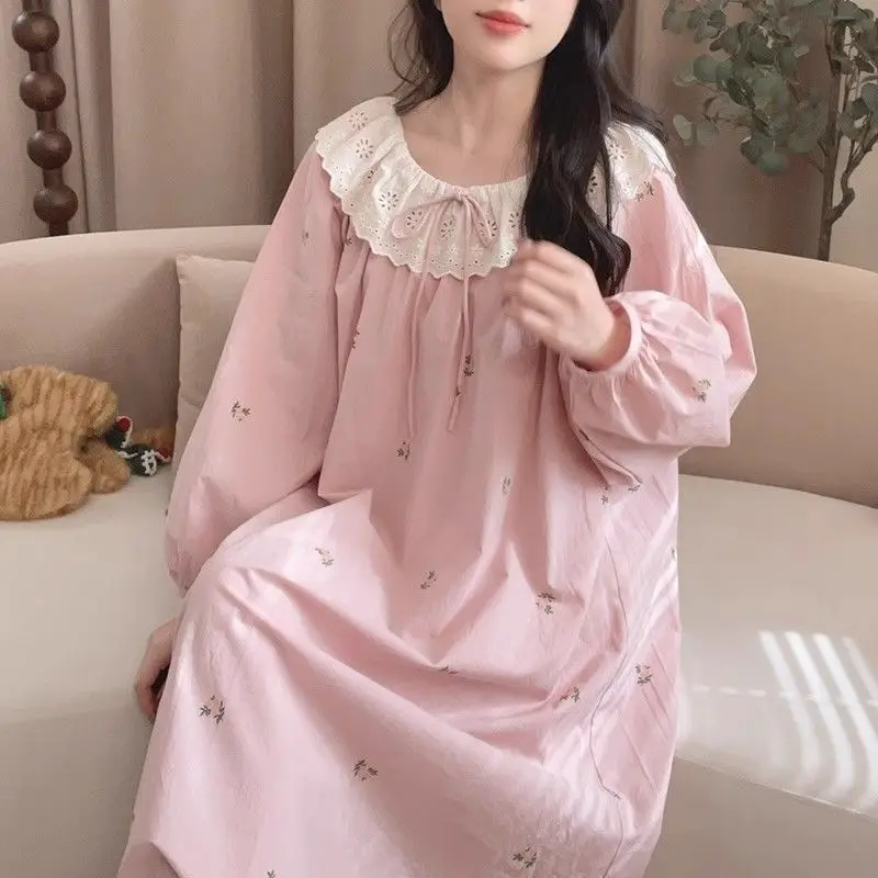 

Korean Cute Long-sleeved Nightgown Spring Autumn New Princess-style Home Clothes Pajamas Sleep Women Sleepwear One Piece Dress
