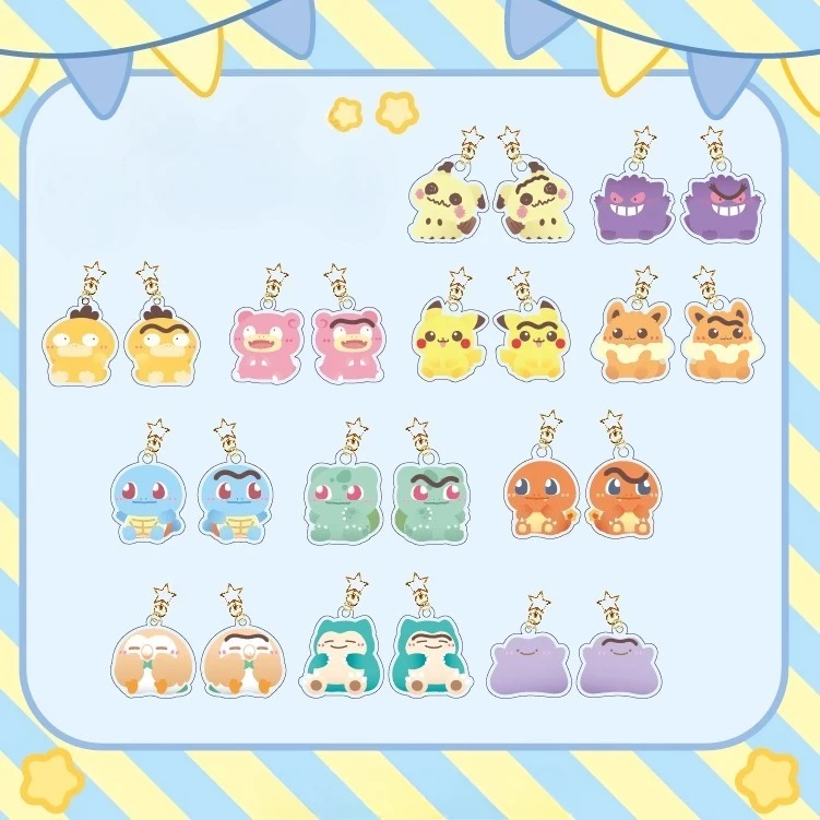 

Anime Cartoon Rowlet Charmander Slowpoke Eevee Snorlax Mimikyu Squirtle Acrylic Keychain Double-sided Cute School Bag Pendant
