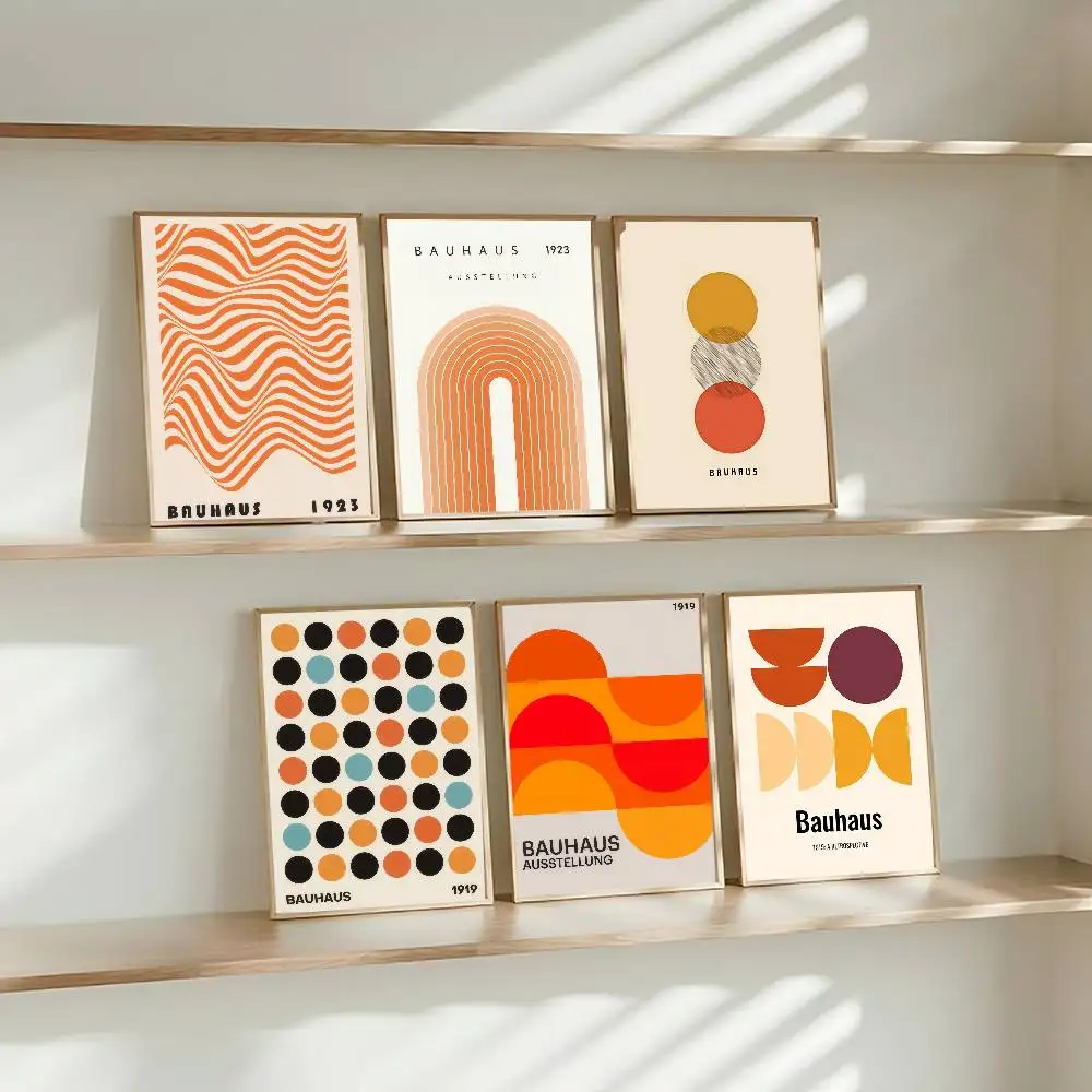 Frameless Abstract Orange Bauhaus   Self-adhesive Art Poster