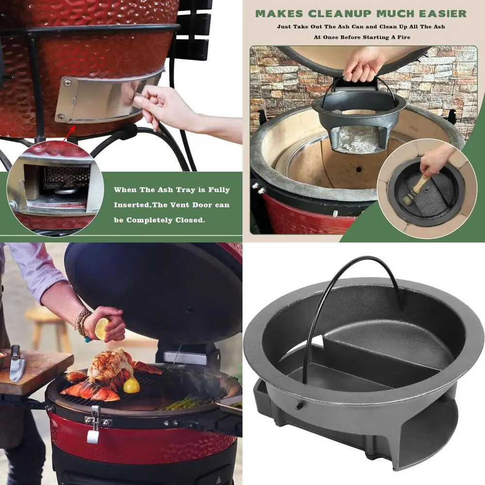 

Upgraded Kamado Grill Ash Pan with Foldable Handle for Classic Joe Models, Compatible with Sliding Ash Drawer and Enhanced Airfl
