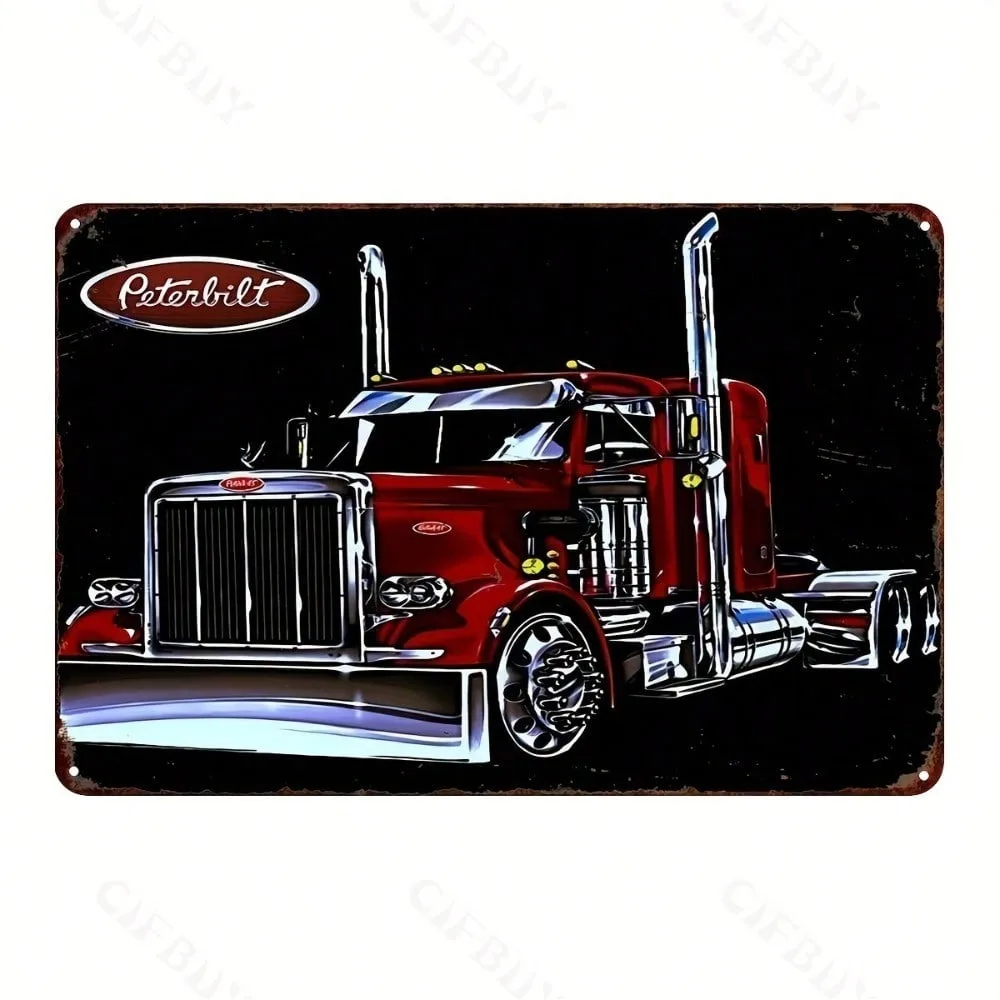 

Vintage Peterbilt Truck Metal Wall Sign Retro Aluminum Foil Art Decor For Garage Home Bar