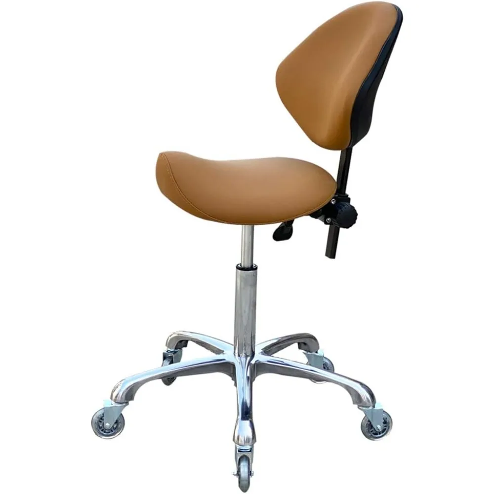 Adjustable Saddle Stool Chairs with Back Support Ergonomic for Medical Clinic Studio Salon Office and Home (Camel)