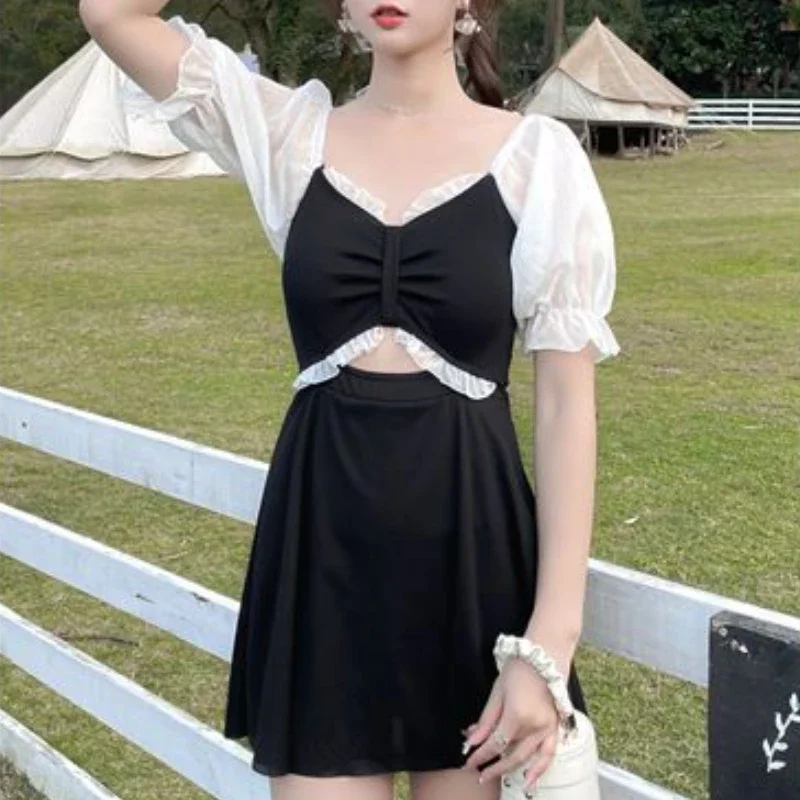 Cover-ups femmes Patchwork Kawaii décontracté Style japonais Chic tendre vacances maillots de bain esthétique mode basique été taille haute