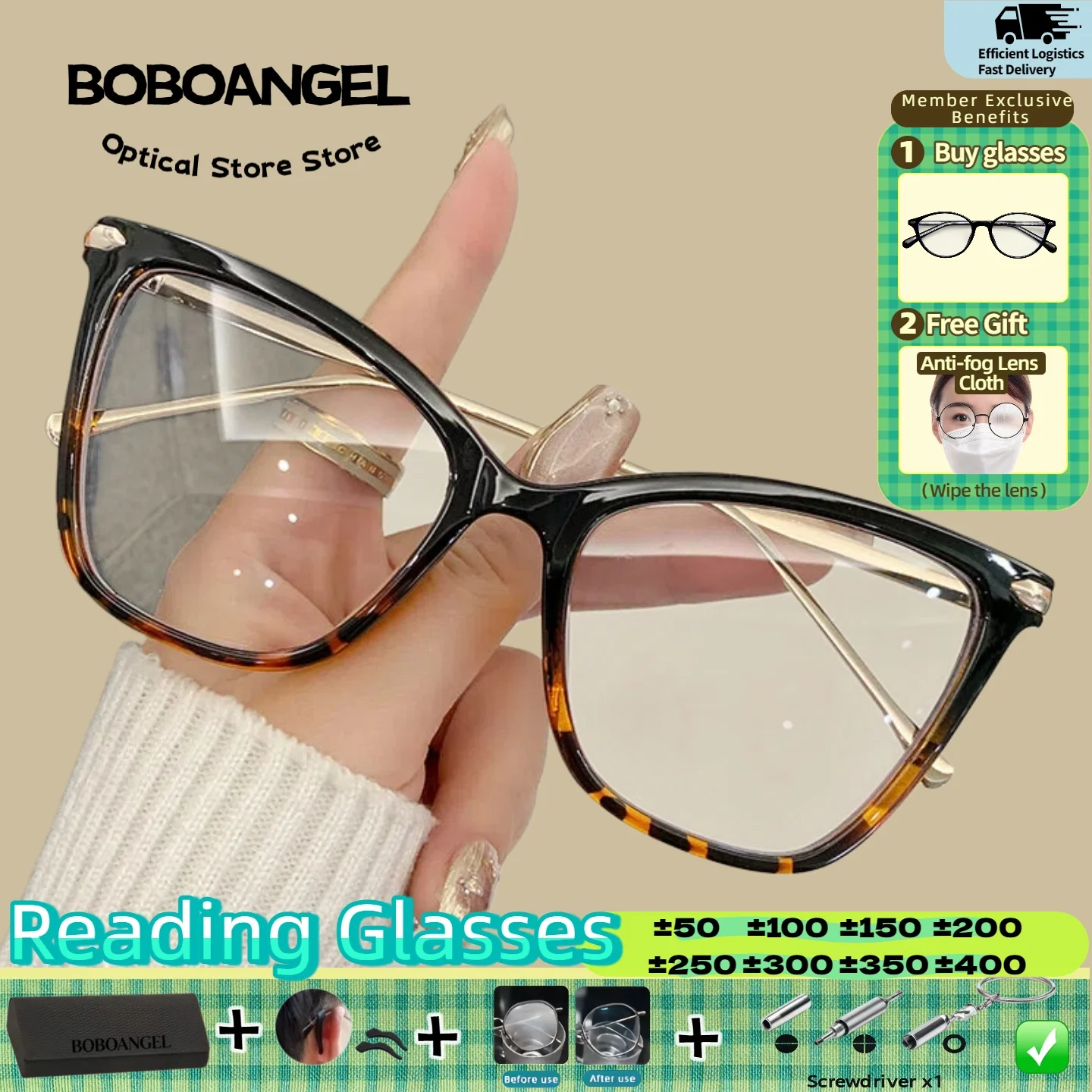 

BOBOANGEL Women Anti Blue Light Myopia Glasses Progressive Prescription Eyeglasses Square Cat Eye Oversize Frame Reading Glasses