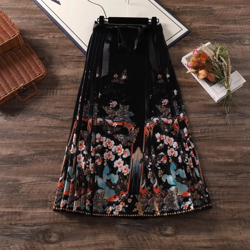 Autumn And Winter Skirt Chinese Style Commuting Daily Wearable Fashion Elegant Improved Long Hanfu Horse Face Skirt Women Z4102