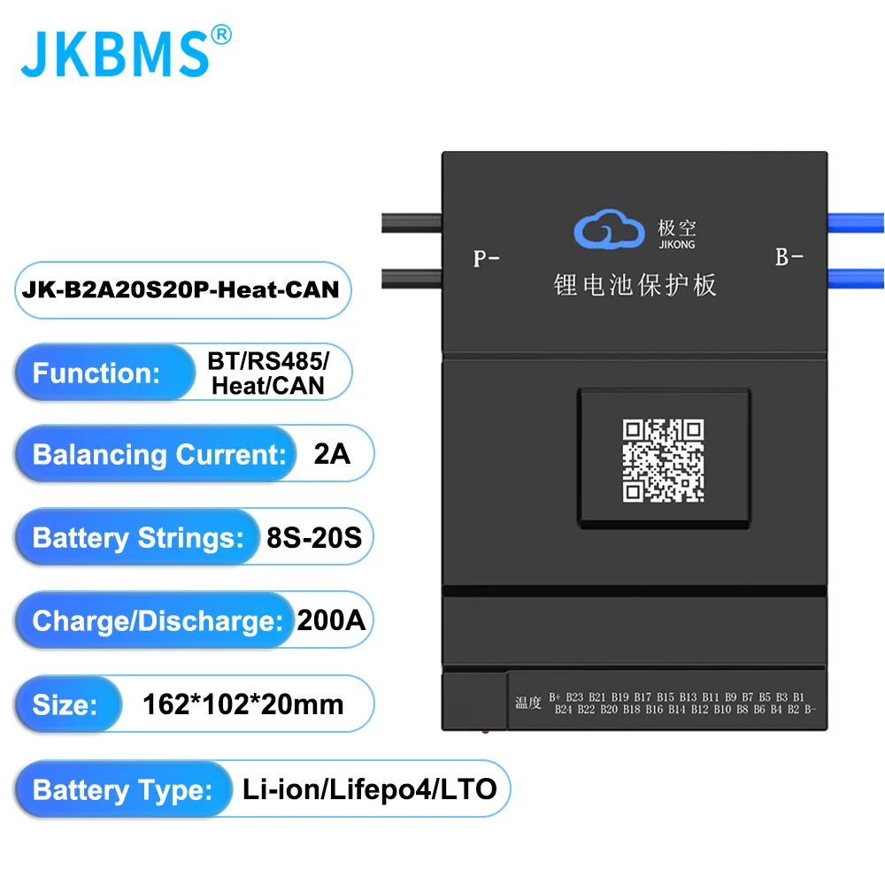 JKBMS JIKONG B2A20S20P BMS 2A BALANS STROOM BMS 200A BT 36 V 48 V 60 V Li-Ion LTO 18650 Batterij Lifepo4 Batterij Opslag Bms