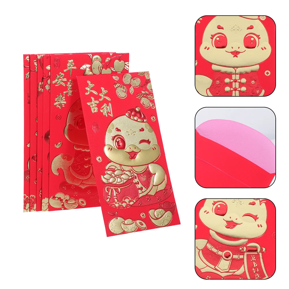 

60Pcs Chinese New Year Red Packet Snake Design 2025 Cartoon Money Envelopes for Spring Festival Wedding Celebration