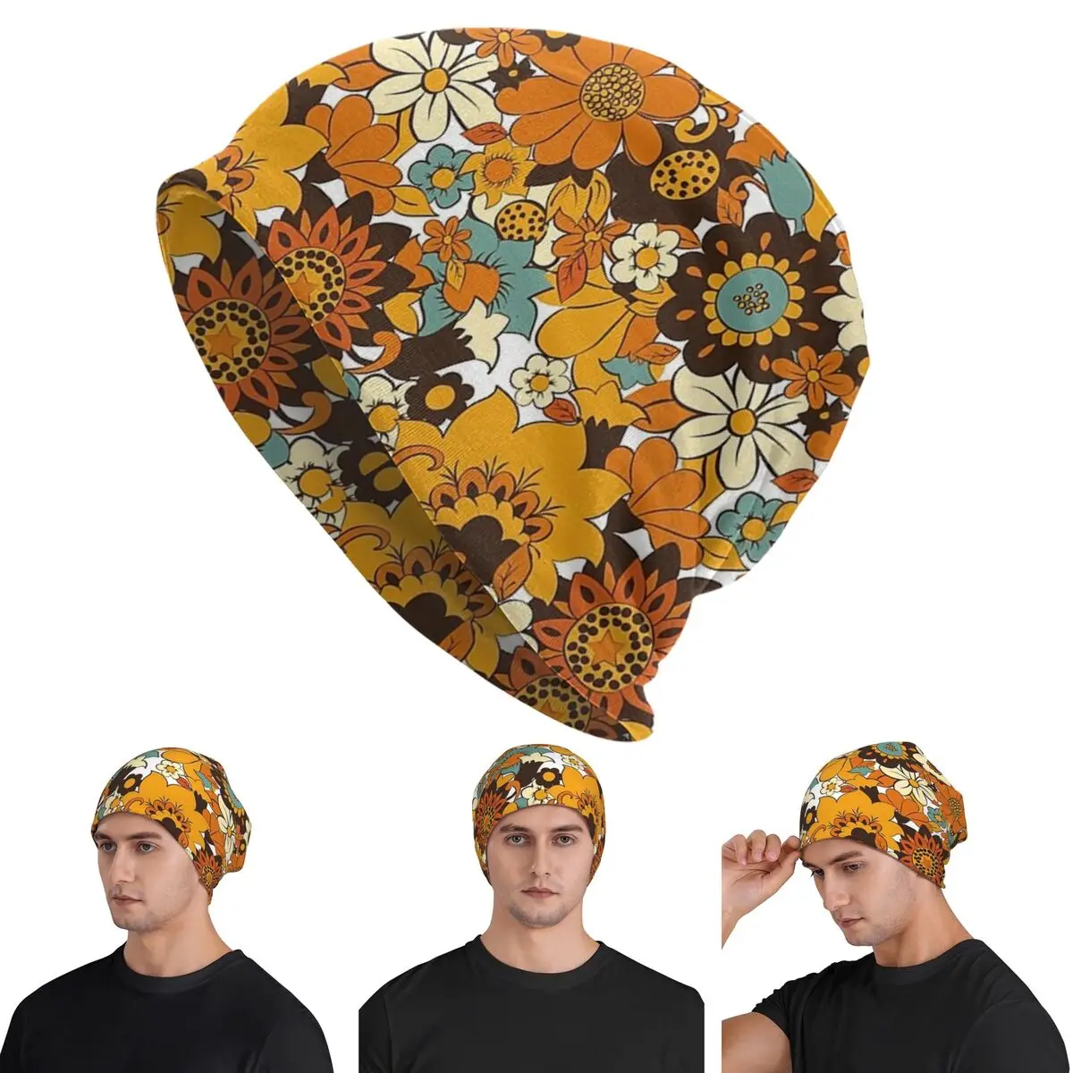 

70-е 60-е годы Ретро Flower Power, шапки Skullies с цветочным узором, теплая осенне-зимняя уличная шапка, вязаные шапки для взрослых