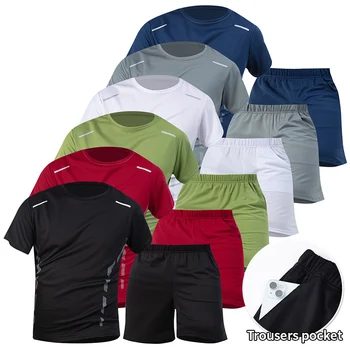 Men’s 2-Piece Summer Sports Set – Quick-Dry Short Sleeve T-Shirt & Breathable Running Shorts with Pockets 1