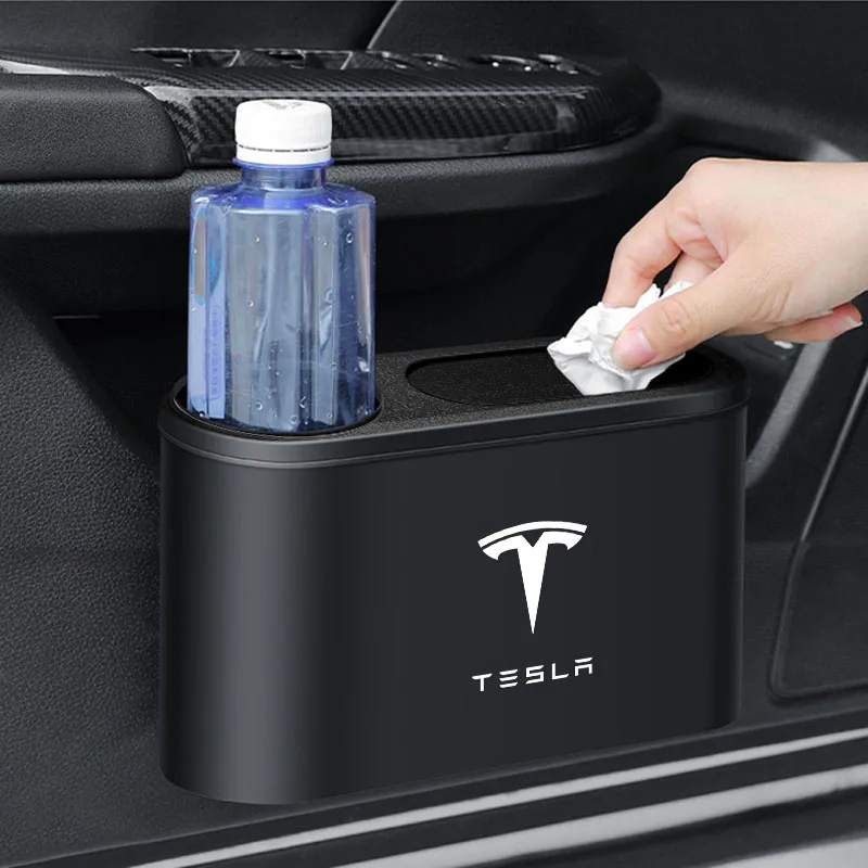 Car Trash Can Hanging Trash Bin with Drink Holder Organizer Box For Tesla Model 3 Y S X Roadster Cybertruck Roadster Bonina Coil