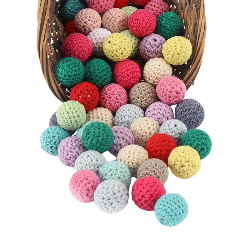 10Pcs 16Mm Mixed Colors Knitted Crochet Ball Round Wooden Spacer Loose Beads with Holes for Jewelry Making Findings Accessories