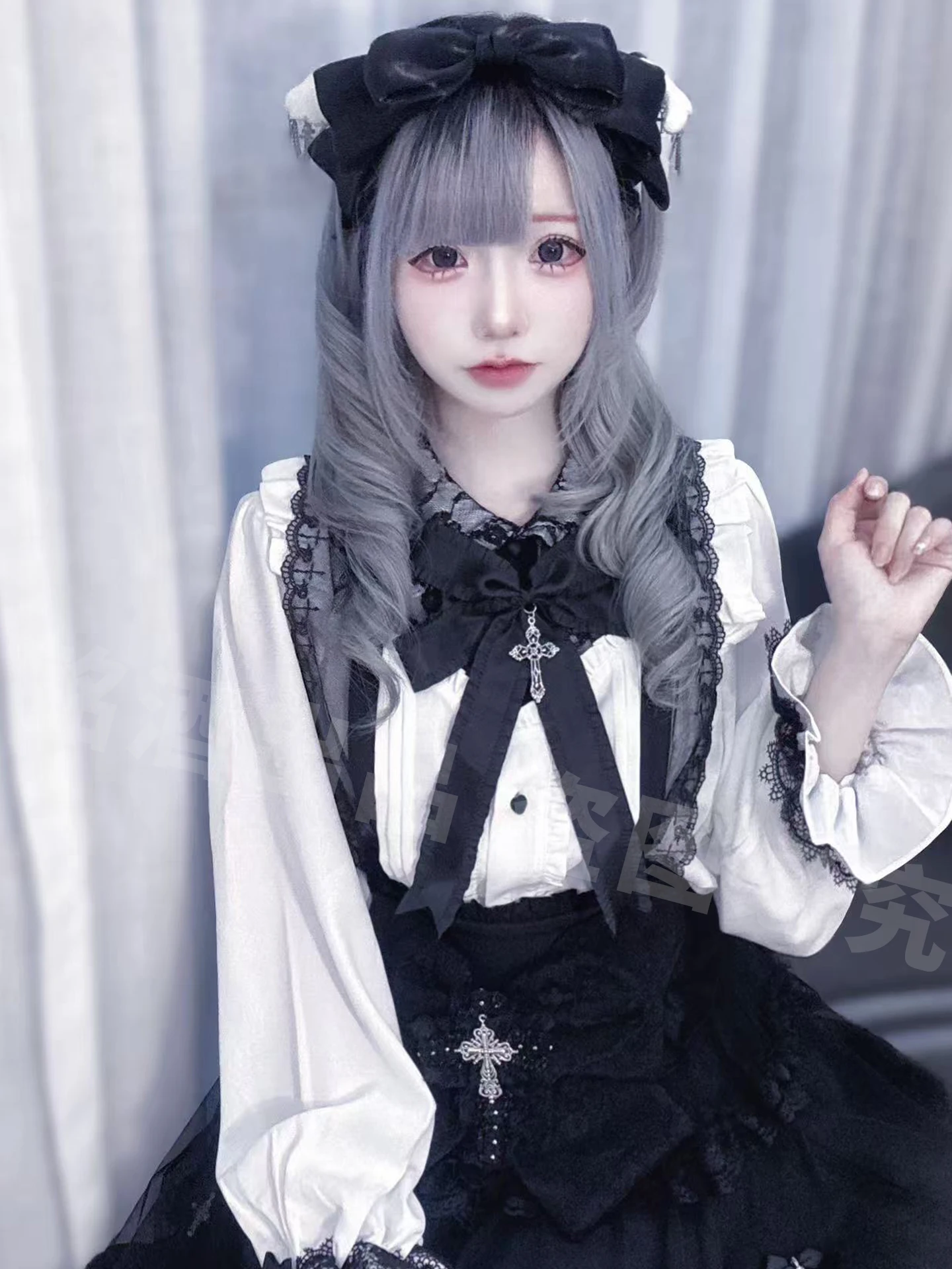 Subculture Gothic Long Sleeve Shirt+Strap Skirt 2-Piece Set Original Japanese Mine Mass-Produced  Lolita Top and Skirt Outfits