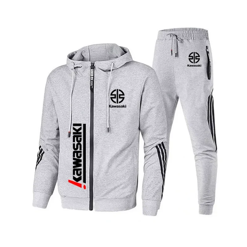 Kawasaki Motorcycle Racing Men's Hooded Jacket Pants Set Spring and Autumn Leisure 2025 New Men's Zipper Sportswear Pants Set