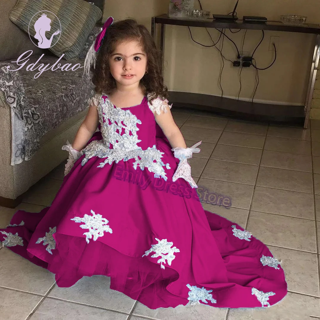 Vestido azul real de flores para niña, vestido de encaje para boda, vestido de princesa hinchada sin mangas, vestido de desfile para niño, cumpleaños de bebé, primera comunión