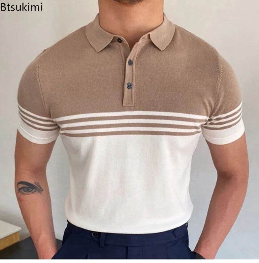 2024 New Men\'s Business Casual Polo Shirt Summer Short Sleeve Knitted Lapel Breathable Tops High Quality Versatile Shirt for Men