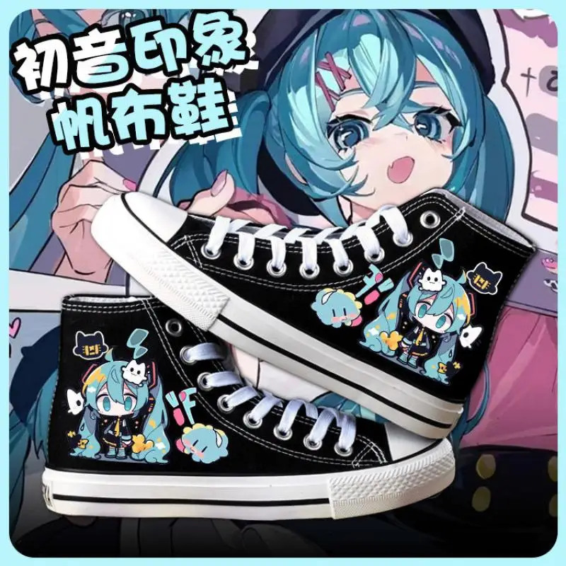 Kawaii hatsune miku leinwand schuhe sommer neue dünne schuhe cartoon neue high top/low top vielseitige junge mädchen schuhe paar stil