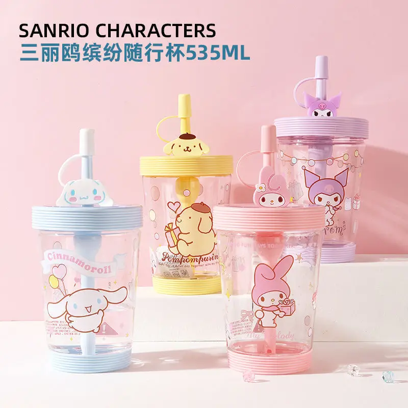 Sanrioed Cartoon Kuromi Kawaii Straw Cup Girl Heart Kuromi My Melody Parent-Child Portable Water Cup Exquisite Smallholiday Gift