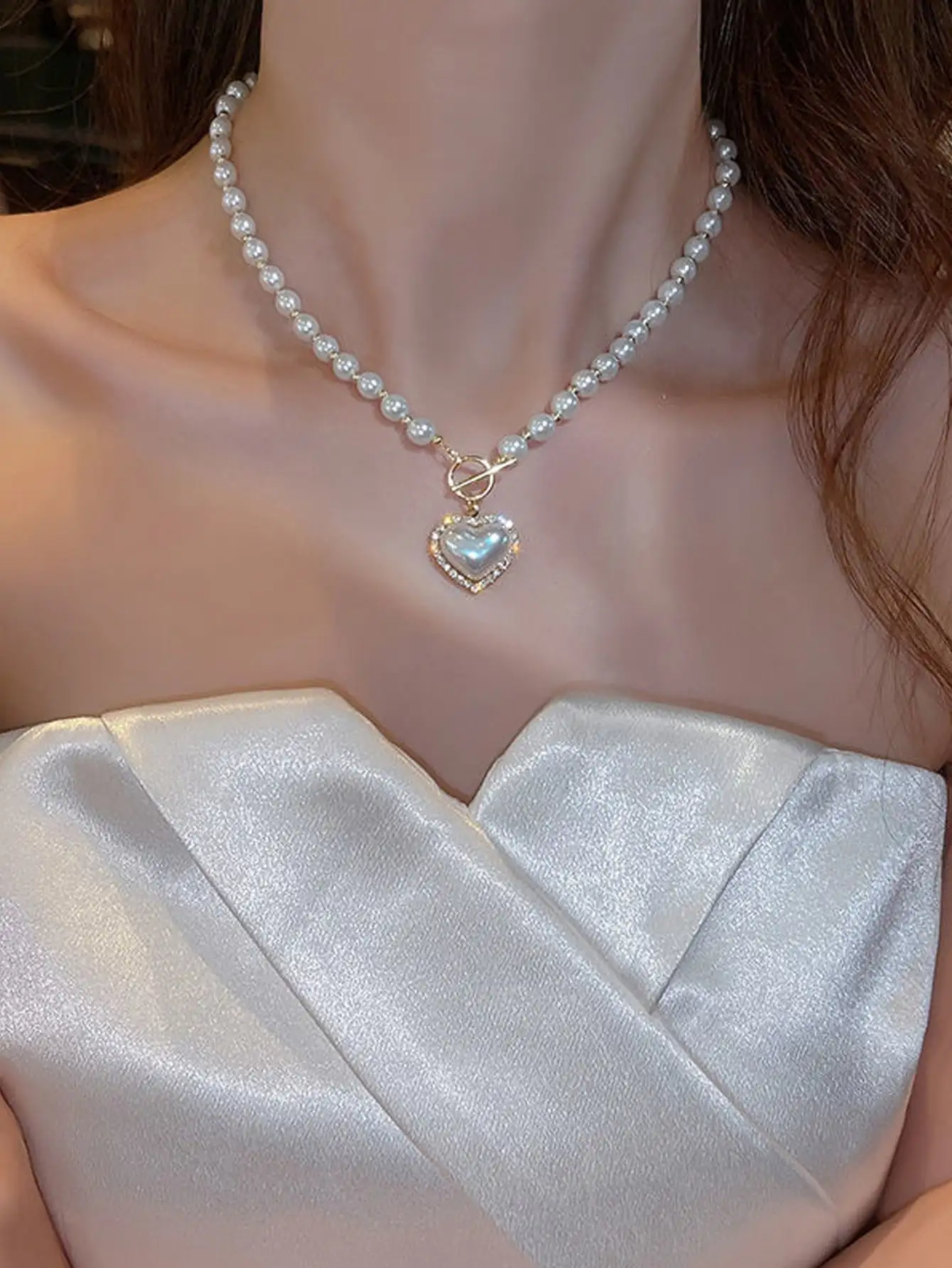 Faux Pearls Beads Heart Shape Pendant Lovely Neck Jewelry Perfect For Any Occasion Valentines,Mom,Mother,Mother's Day,Gift