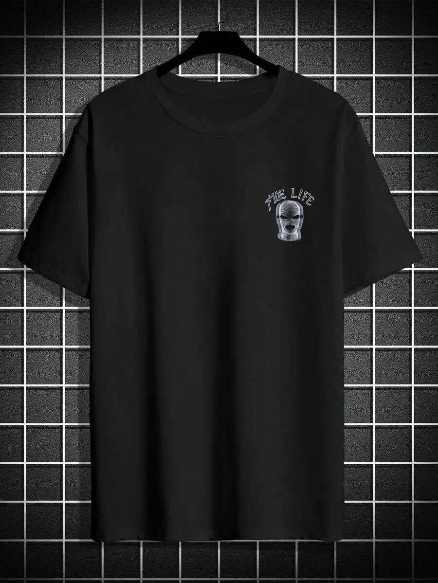 Roughcore Men Casual Drop Shoulder Short Sleeve T-Shirt With Printed Pattern, For Rapper, For Going Out