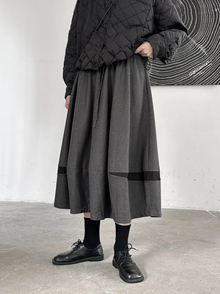 

Юбка А-силуэта с темным цветовым блоком и флокированием, утолщенная, женская, со средней талией, из полиэстера с эластаном, миди, осень-зима