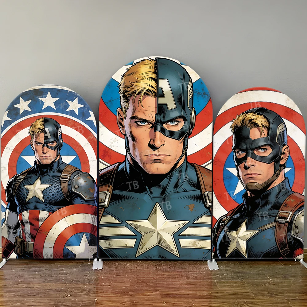 

Капитан Америка Сплит-маска Ретро Стиль Арка Фон Крышка Жирный Герой Сцена Для Детей День Рождения Baby Shower Фотобудка Фон