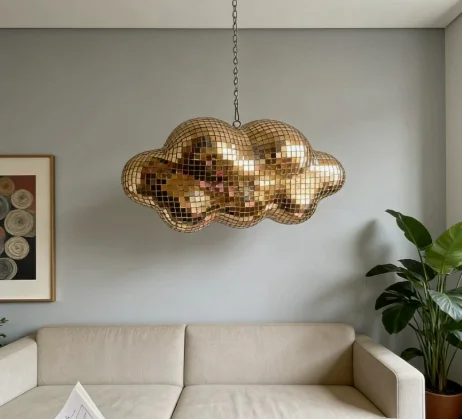 Disco Cloud Hanging Mirror Ball Decoration for Wedding Party Home Bar Retro Room Decor with Chain Disco Mirror Ornaments