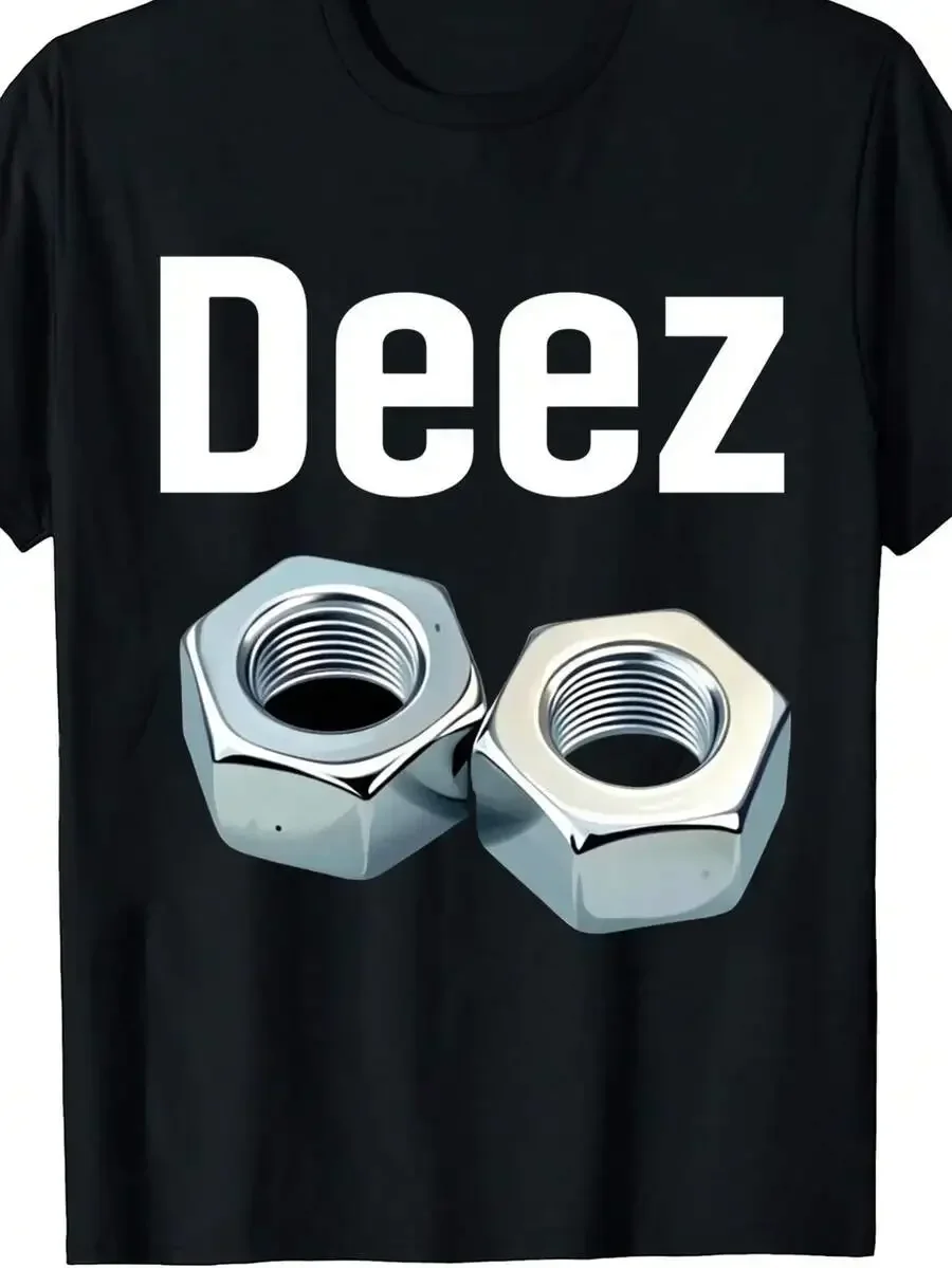 1pc Men's Metal Nuts Graphic Print Black TShirt, Crew Neck, Casual Cotton Tee Medium Stretch Knit Fabric, Men's Regular Fit, Siz
