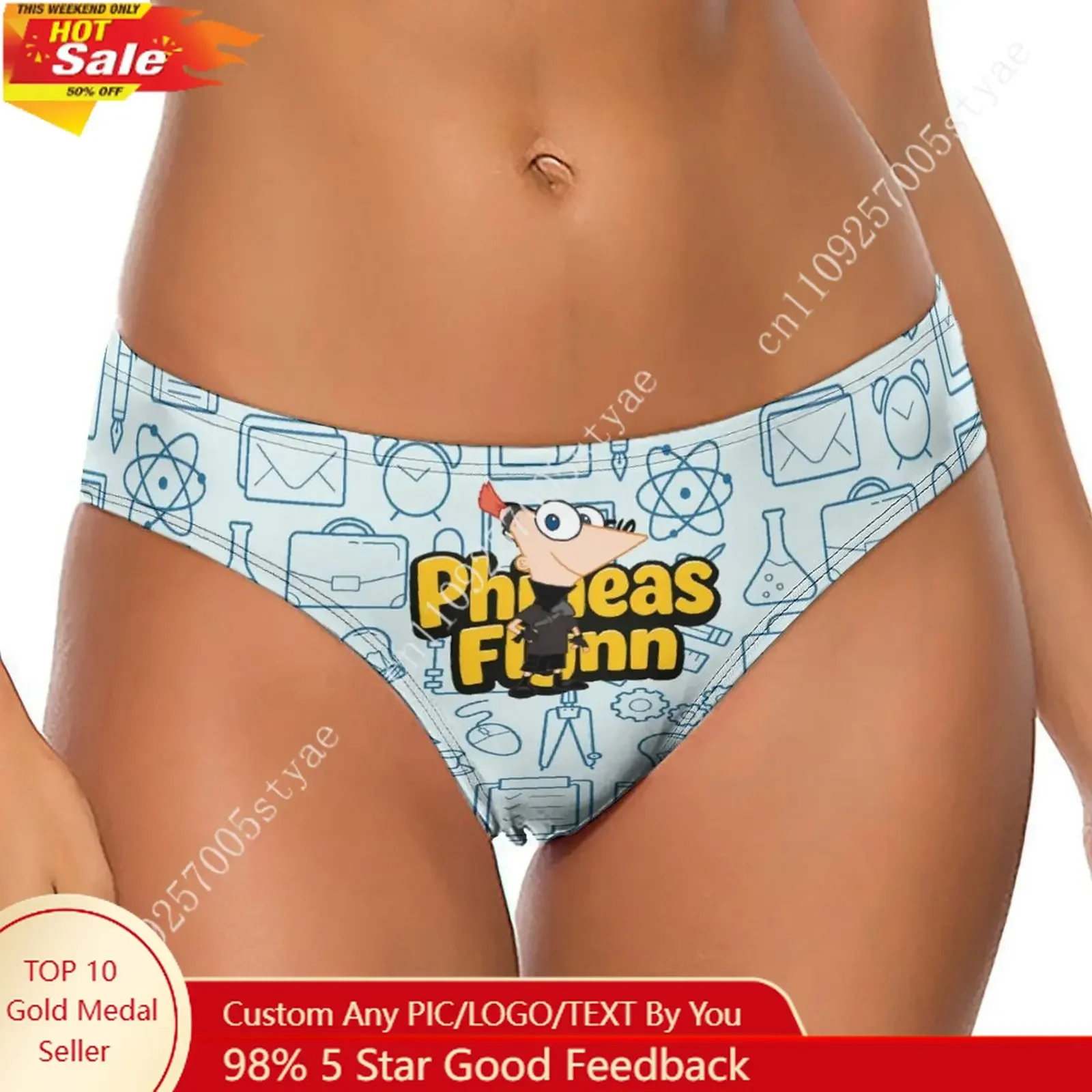 

Phineas Flynn Underpants Disney Cartoon Custom Soft Women Underwear Pure Cotton Comfy Briefs Design Your Photo Text Logo Thong