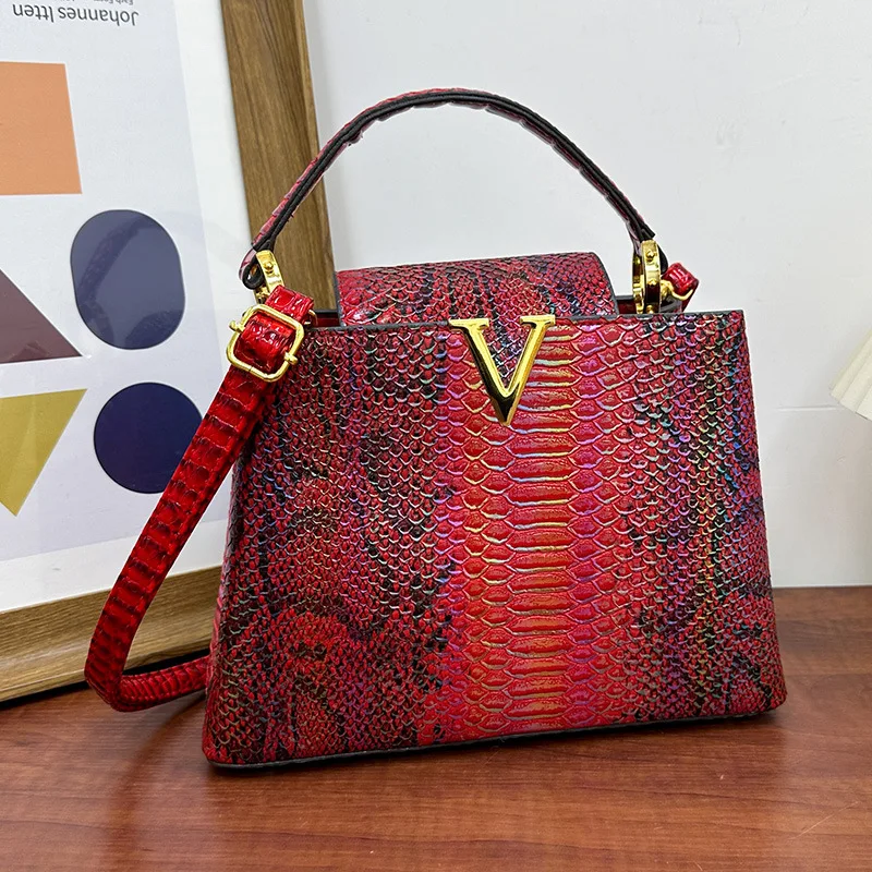 

Chic 2025 Colorful Snakeskin Tote Bag, Multi-Functional Vintage Handbag, Premium Convertible Shoulder & Crossbody Purse