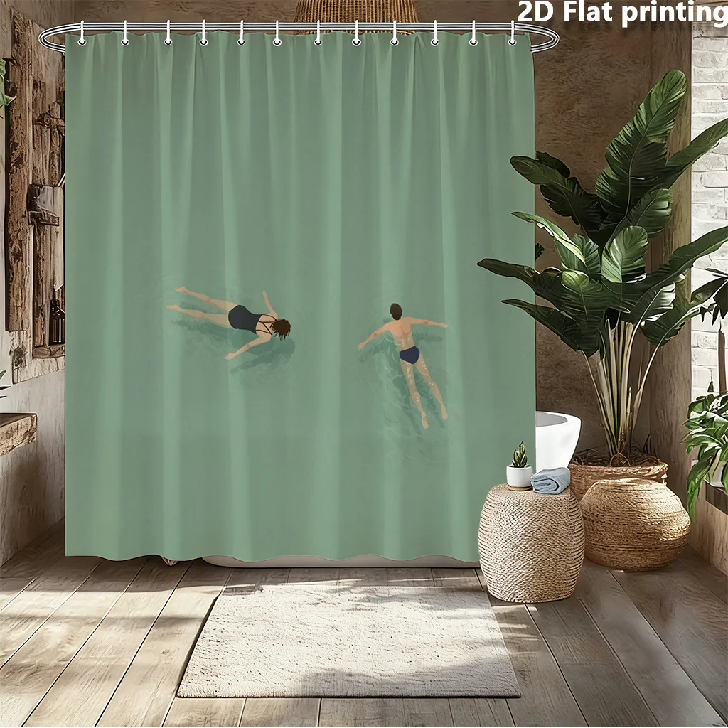 Swimming Pool Shower Curtain Waterproof Fabric Bathroom Curtains Man Woman Swimming Bath Screen Divider Home Decor With Hooks