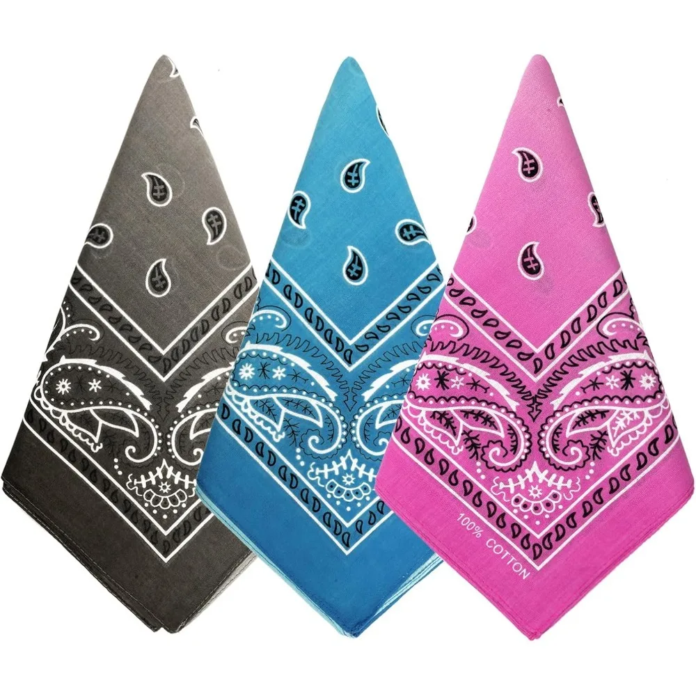 

3 упаковки, банданы из 100% хлопка с узором пейсли, маска для лица, квадратный шарф, головной убор