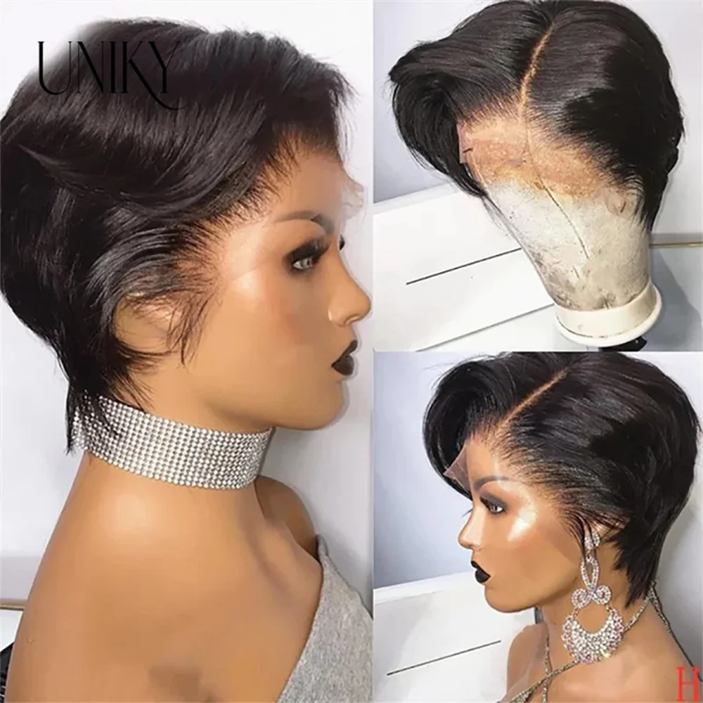 

Pixie Cut Wig Short Straight Bob Human Hair Wigs Transparent Lace Wig For Women PrePlucked Lace Wigs Perruque Femme Uniky Hair