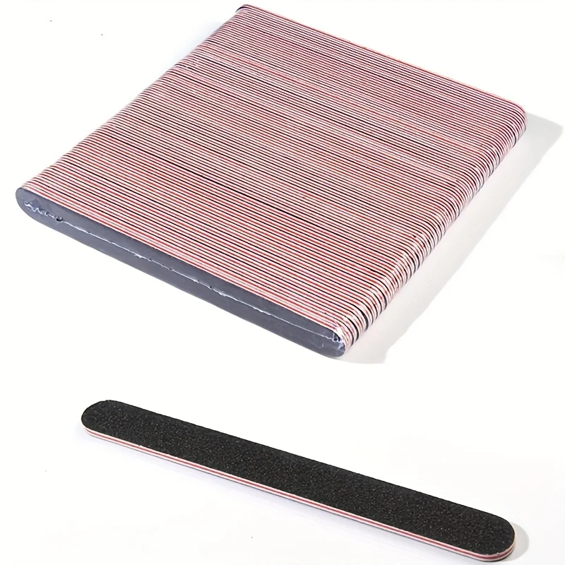 5/10pcs Double-Sided Grit Nail Files - Black Manicure Pedicure Tools with Red & White Stripes, Unscented Nail Buffing Tools