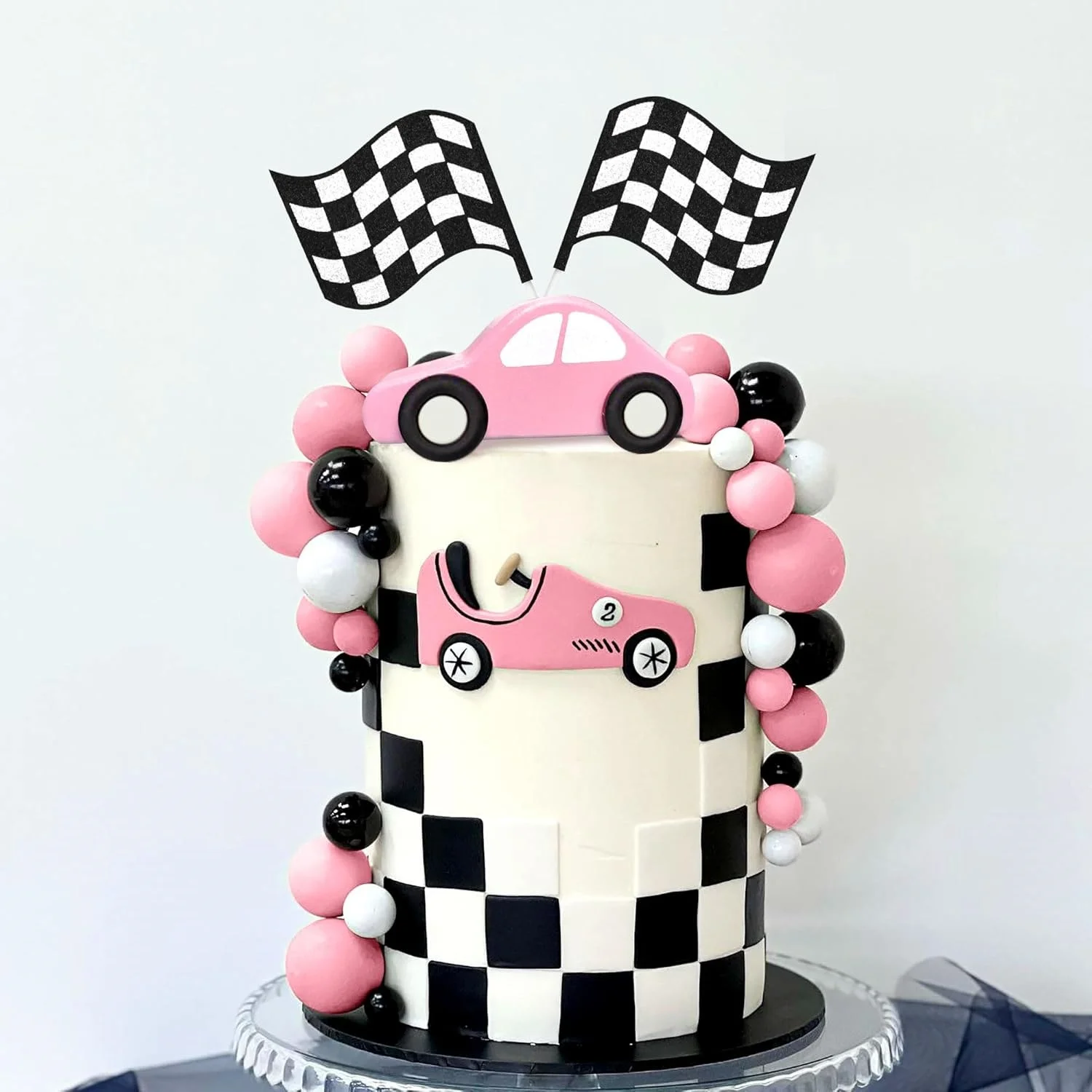 LaVenty Two Fast Cake Topper Race Car Cake Car Cake Topper Karierte Flagge Cake Topper Growing Up Two Fast Dekorationen – Detail 4