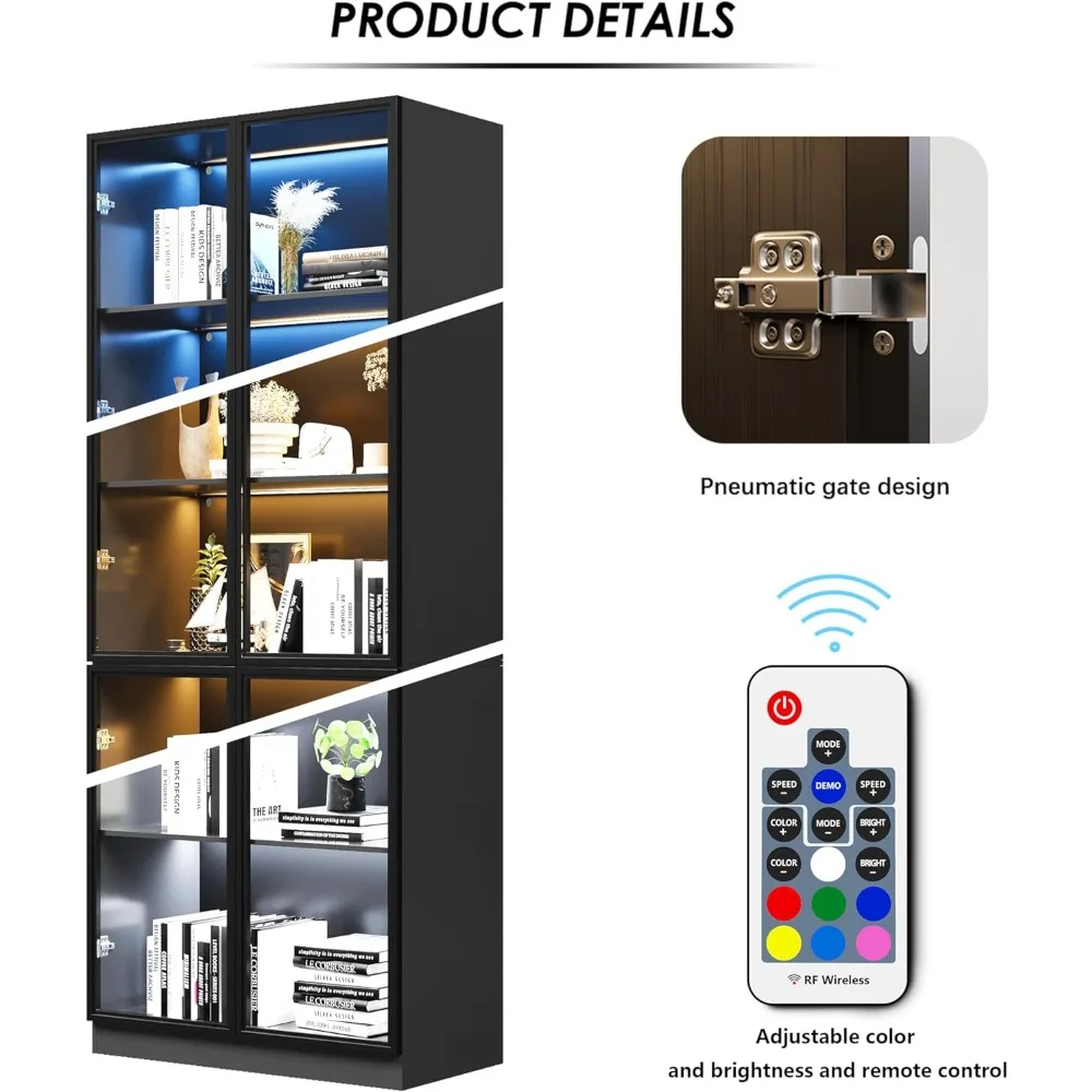 خزانة عرض مع باب زجاجي، أضواء LED، خزانة عرض للمجموعات، العطور، ألبومات الفينيل، خزانة الكتب للمكتب المنزلي، L