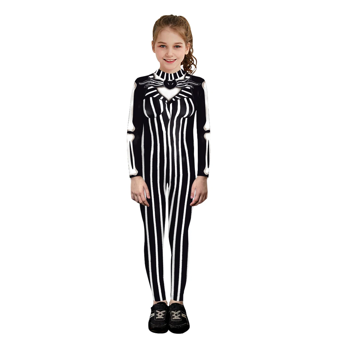 Halloween Black White Stripe Print Jumpsuits for Adult Children Cosplay Costume Carnival Party Stage Performance Matching Outfit