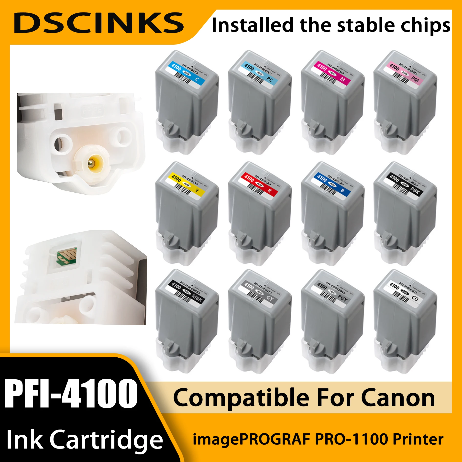 

Чернильный картридж Canon PFI-4100, 80 мл, пигментный, совместимый с принтером Canon imagePROGRAF PRO-1100, с чипом