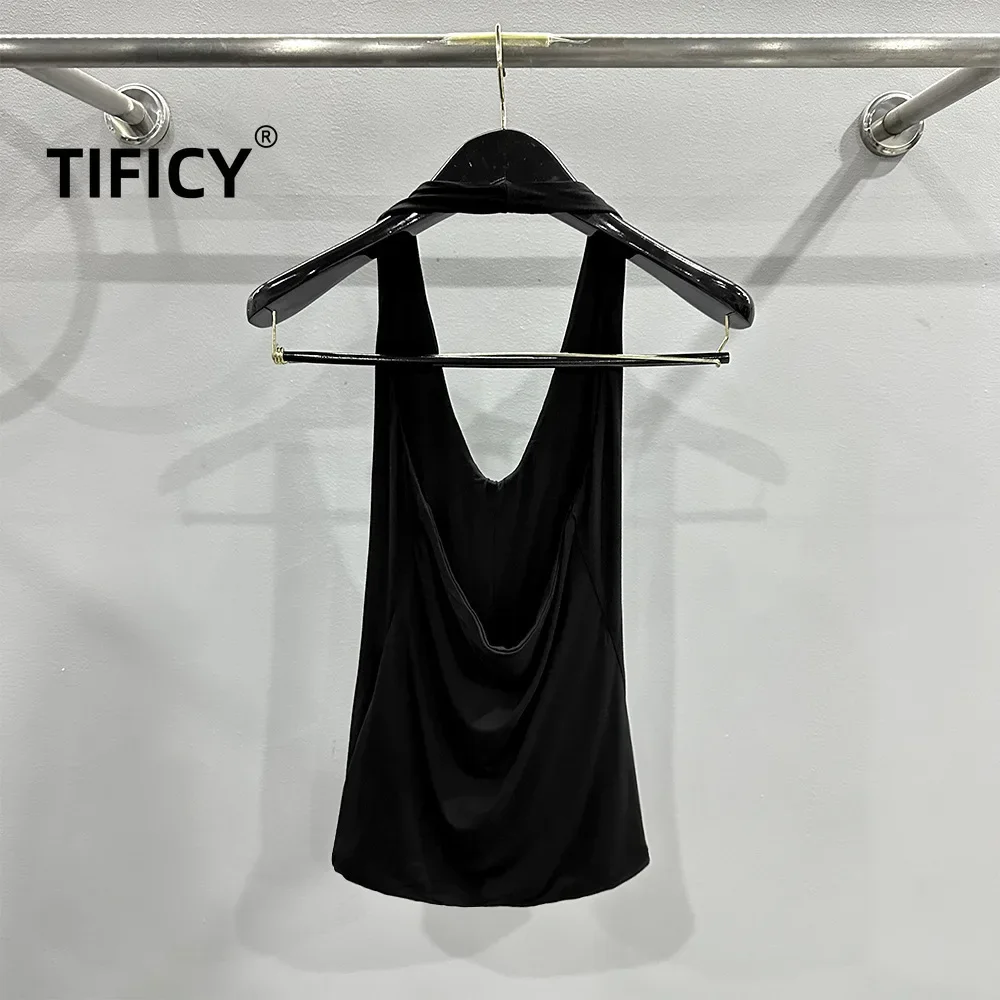 TIFICY High street Women's New Hanging Neck V-neck Sexy Dark Deep U Sleeveless Temperament Trend Dark Suspender Tank camis Top