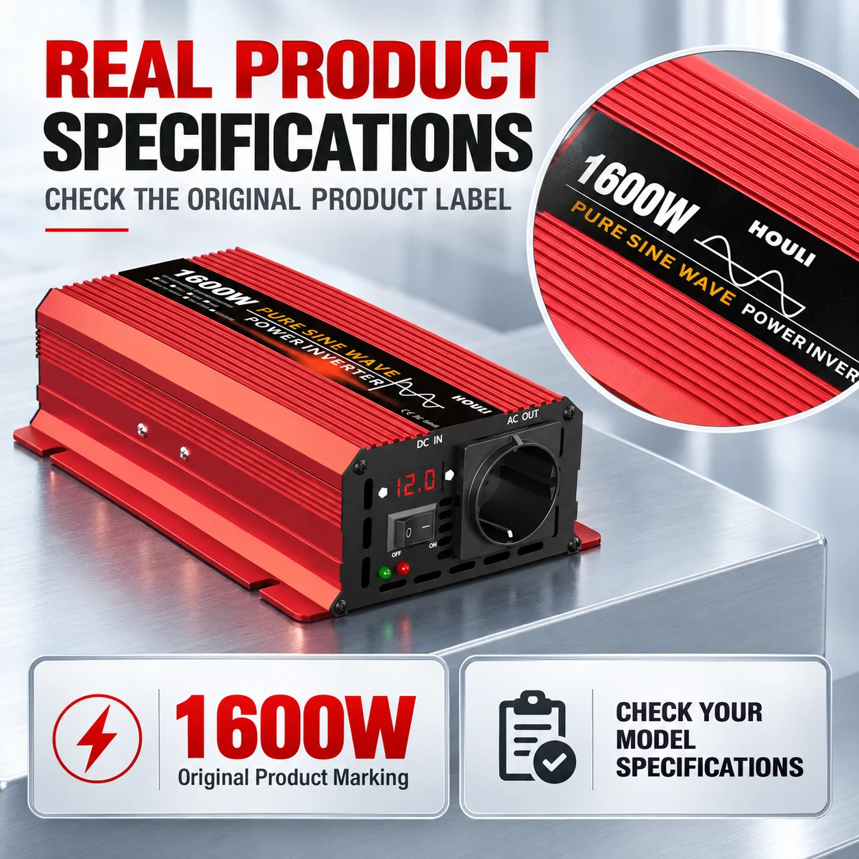 HOULI 12V to 220V Pure Sine Wave Power Inverter 1000W 1600W 2200W 3000W DC AC Converter for Car RV Camping