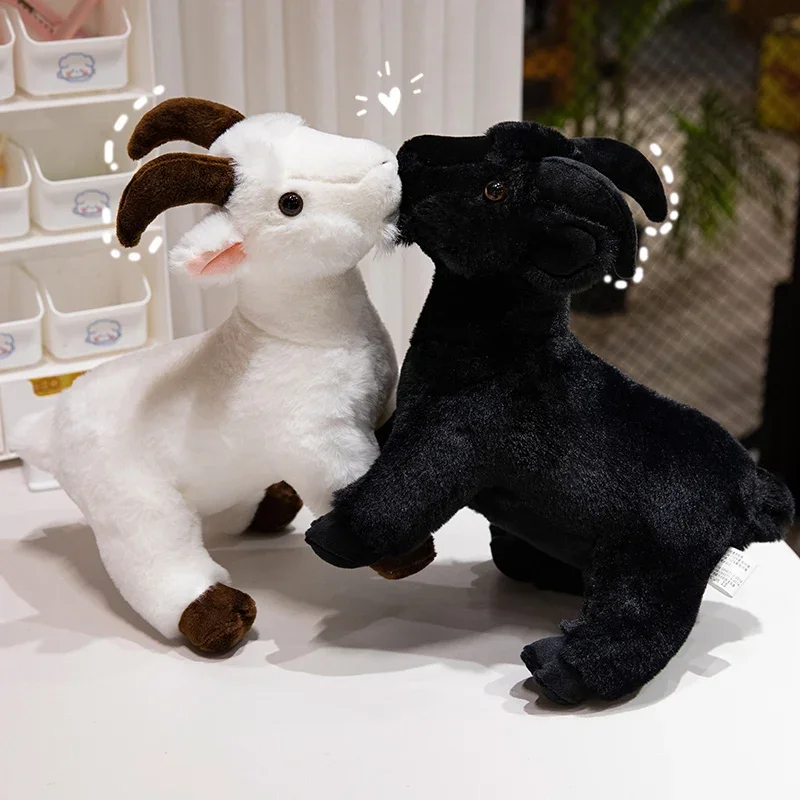 Jouets en peluche de chèvre de Simulation 30-40cm, poupées de chèvre blanche et noire de la vie réelle, jouet Animal doux en peluche, cadeaux créatifs pour ami