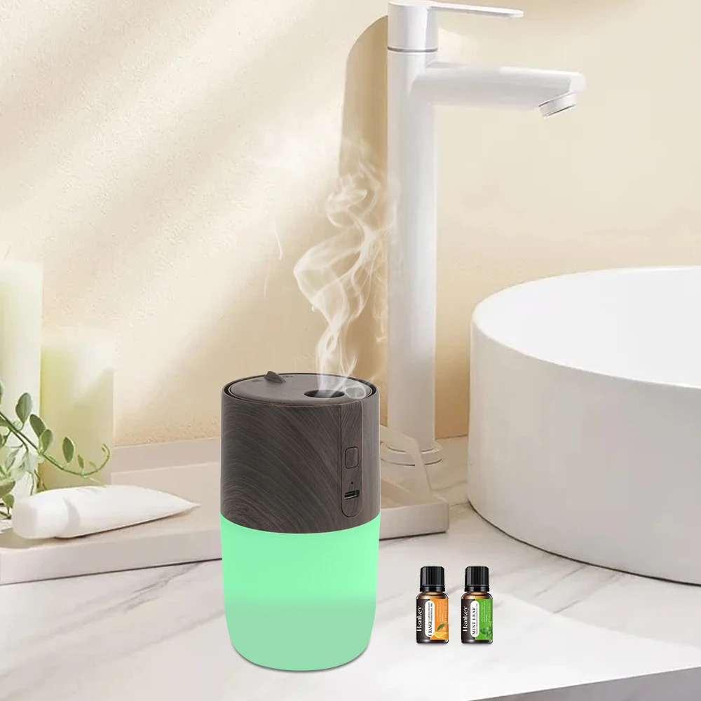 300ml Ultrasonic Aromatherapy Diffuser  Wood Grain Humidifier, 7 Color LED Light, Includes 2 Essential Oils for Home & Office