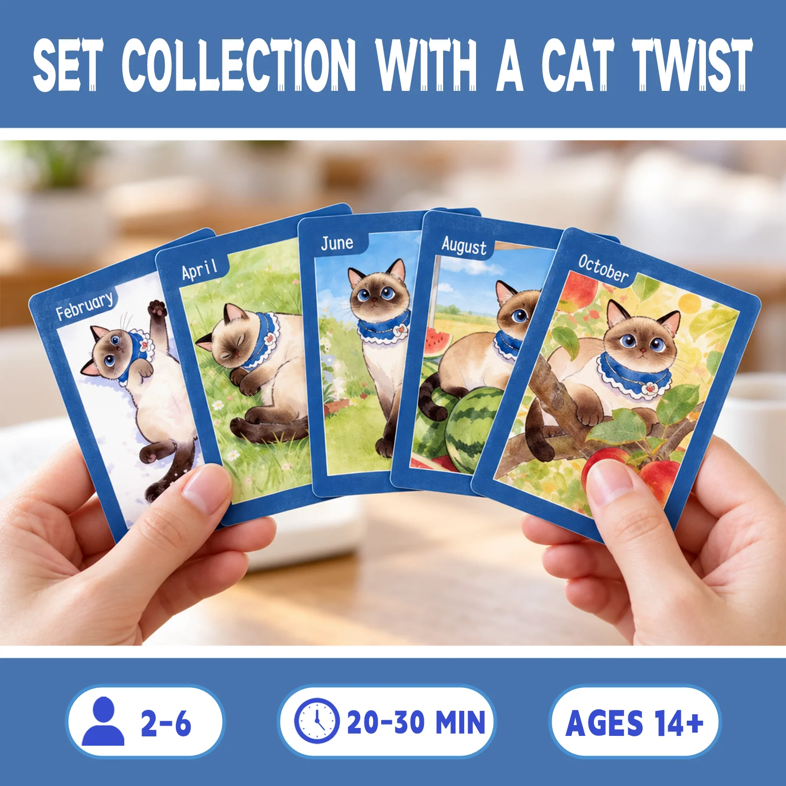 Meow Mayhem Set Collection Card Game for 2-6 Players, Match Month Cards, Empty Hand, Light Strategy Family Party Game Ages 14+