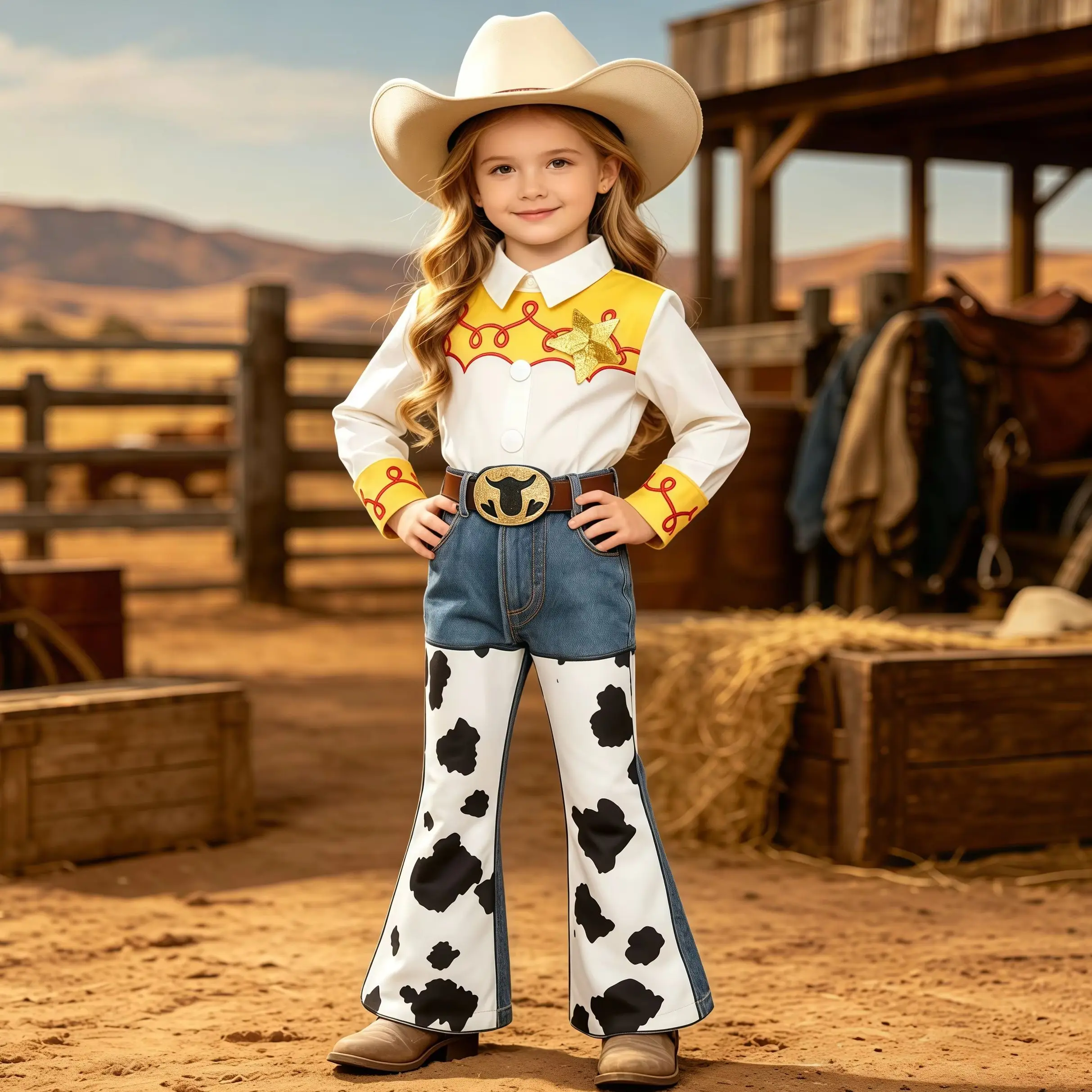 Cowboy Cowgirl Costume For Girls Kids Western Costume Dress Up Sets Halloween Cosplay Career Day Pretend Play Carnival 3-8 Years
