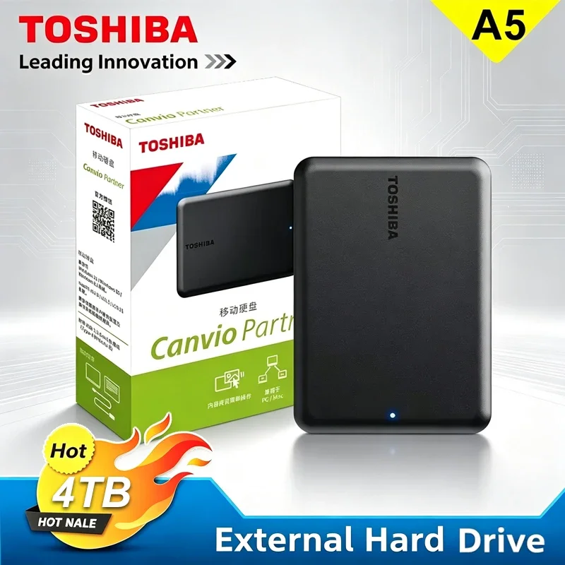 Toshiba A5 Portable External Hard Drive 4TB USB3.2 Lightweight PHDD for Tablets PS5 Notebook Desktop Computer