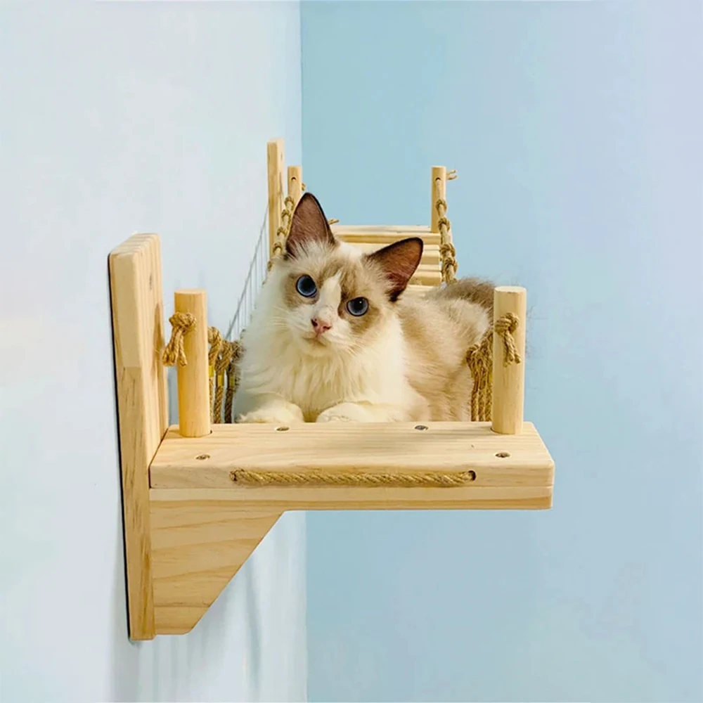 Imagem -03 - Cat Wooden Bridge Climbing Wall Mounted Rope Sisal Ladder Indoor Pet Furniture para Kitten Playing And Rest 1m