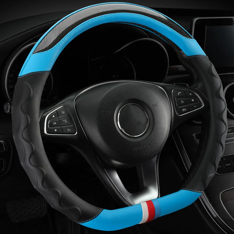 2023 Fashion Car Steering Wheel Cover Breathable Anti Slip Carbon Fiber Leather Steering CoversAuto Decoration 37-38cm Universal