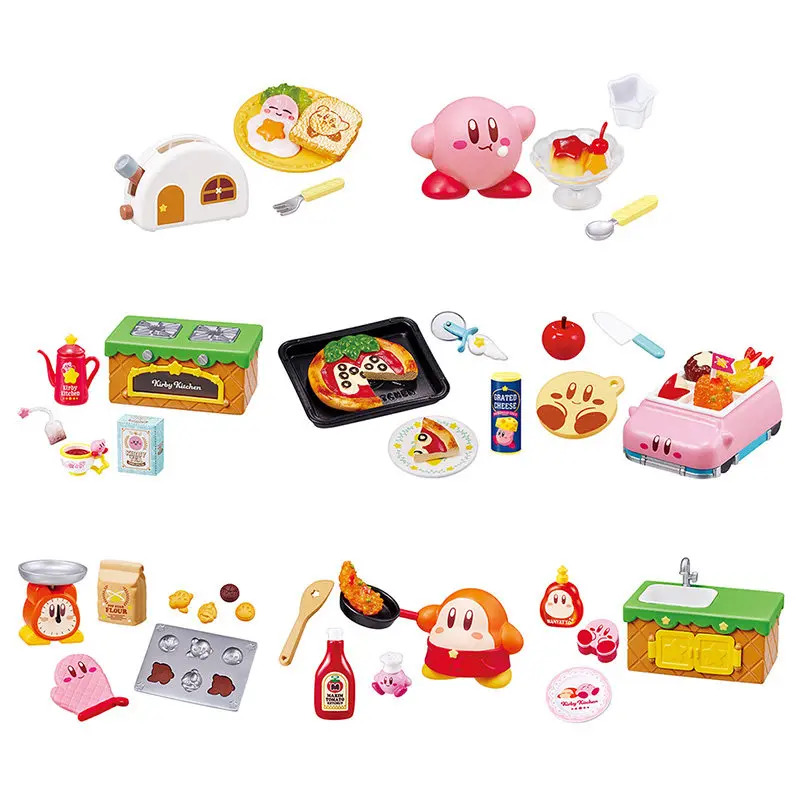 

RE-MENT Kirbys Кухонные капсульные игрушки для завтрака, обеда, ужина, торта, пиццы, пудинга, миниатюрная еда, настольная сцена, слепые коробки