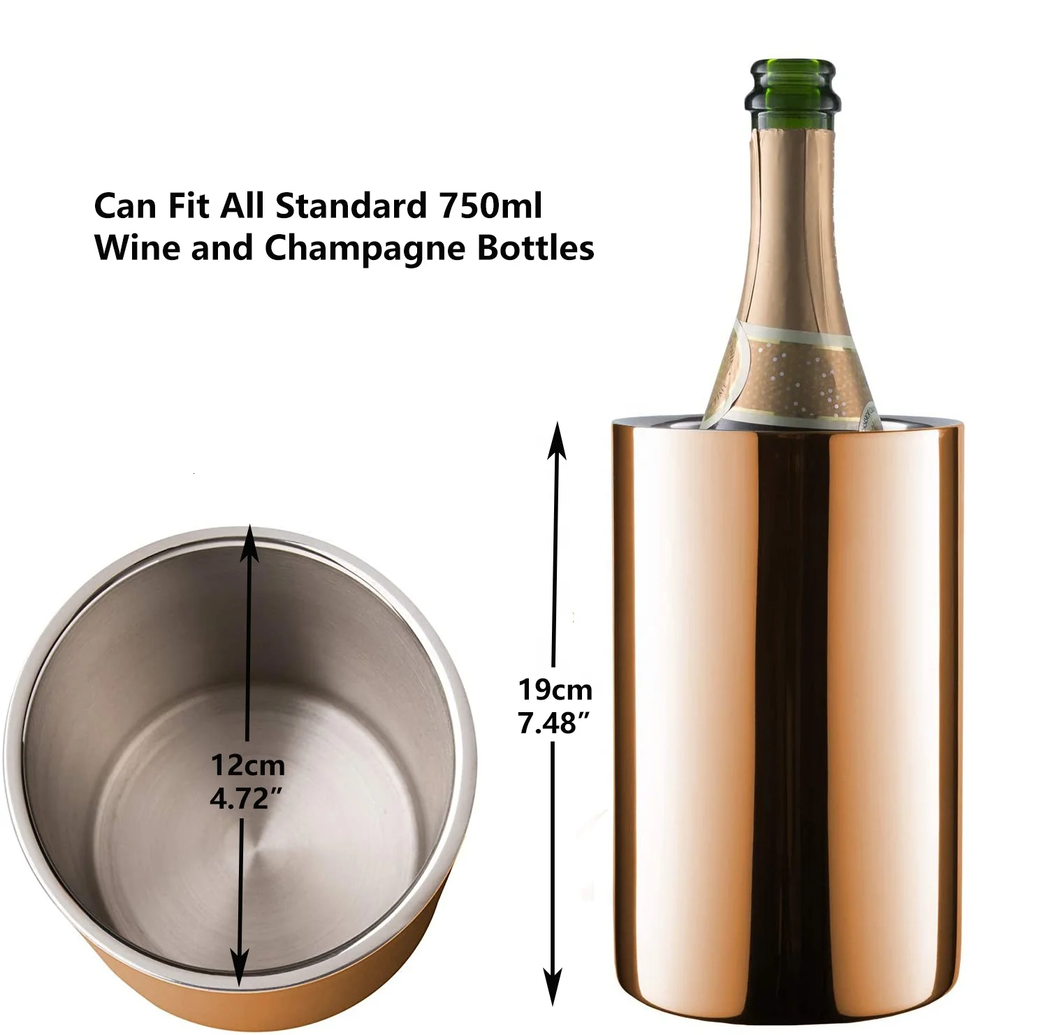 Custom logo and Packaging Double Walled Stainless Steel Insulated Wine Cooler and Champagne Ice Bucket